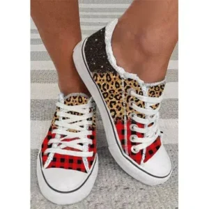 Juneris Women Casual 3D Printing Color Leopard Canvas Shoes