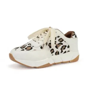 Juneris Women Fashion Autumn And Winter Leopard Leather Stitching Sneakers