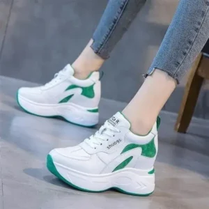 Juneris Women Fashion Round Toe Platform Medium Heel Lace-Up Colorblock Sneakers