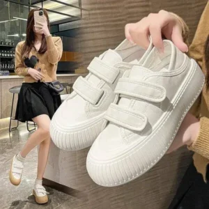 Juneris Women Fashion Round Toe Thick Sole Velcro Pu Sneakers