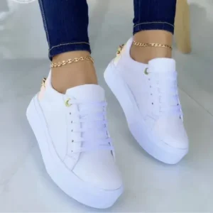 Juneris Women Fashion Round Toe Platform Lace Up Solid Color Sneakers