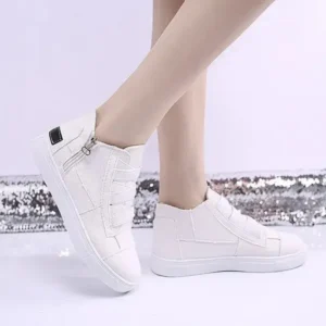 Juneris Women Fashion Round Toe Mid-Top Canvas Raw Edge Elastic Sneakers