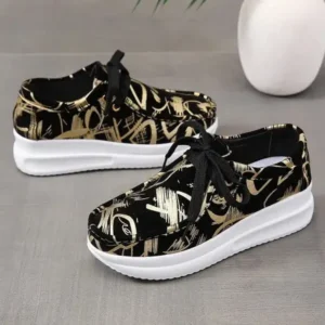 Juneris Casual Graffiti Round Toe Platform Plus Size Sneakers