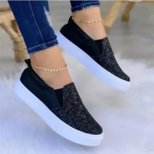 Juneris Thick Sole Casual Sequined Shoes Women Flat Shoes