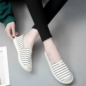 Juneris Fashion Stripe Pattern Design Women Round-Toe Casual Espadrilles Shoes