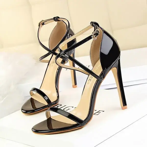 Juneris Women Fashion Sexy Hollow Cross Stiletto Heel Sandals