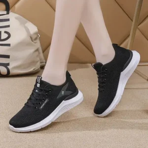 Juneris Women Sports Casual Lace Up Design Mesh Breathable Wedge Sneakers