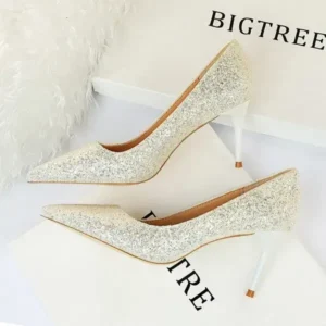 Juneris Women Fashion Plus Size Sexy Sequin Point-Toe Shoes