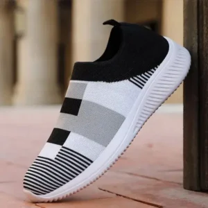 Juneris Women Casual Knit Design Breathable Mesh Color Blocking Flat Sneakers