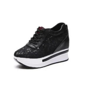 Juneris Women Sexy Lace Design Lace-Up Breathable Wedge Platform Sneakers