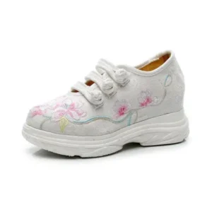 Juneris Women Casual Flower Embroidered Round Toe Platform Canvas Sneakers