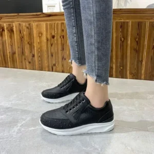 Juneris Women Casual Rhinestone Decor Fashion Plus Size Sports Running Shoes Round Toe Sneakers