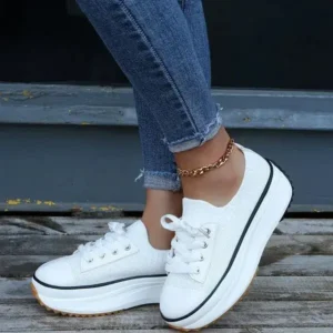 Juneris Women Simple Casual Knit Upper Thick-Soled Lace-Up Sneakers