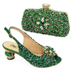 Juneris Fashion Rhinestone Design Party Women High Heel Peep Toe Sandals And Clutch Evening Bag Set