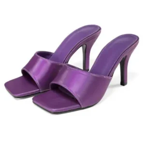 Juneris Women Sexy Square Head Purple Stiletto Slippers