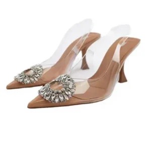 Juneris Summer Women Fashion Plus Size Pointed Toe Rhinestone Transparent Heeled Sandals