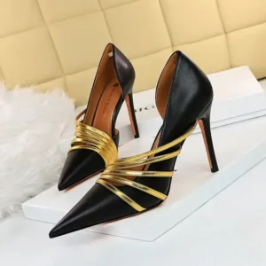 Juneris Women Fashion Sexy Pointed Toe Hollow Design Stiletto Shoes