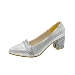 Juneris Women Fashion Casual Sequins Pointed Toe Pumps With Chunky Heels