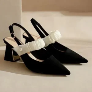 Juneris Women Fashion Elegant Solid Color PU Pointed Toe Kitten Heel Sandals