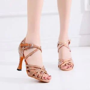 Juneris Women Fashion Solid Color Suede Rhinestone High Heel Ankle Strap Buckle Sandals