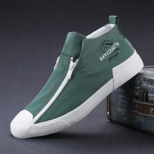 Juneris Men'S Casual Embroidery Zipper High Top Canvas Shoes