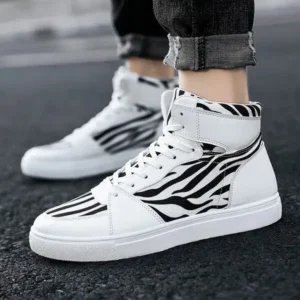 Juneris Men'S Fashion Zebra Print Breathable Canvas High Top Sneakers