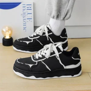 Juneris Men'S Fashion Black White Breathable Canvas Sneakers