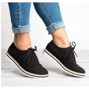 Juneris Women Retro Plus Size Simple Solid Color Lace-Up Round Toe Sneakers