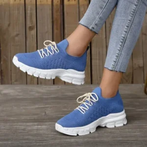 Juneris Women Fashion Casual Breathable Flying Woven Lace-Up Thick-Soled Sneakers