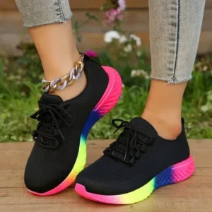 Juneris Women Fashion Casual Mesh Breathable Rainbow Sneakers