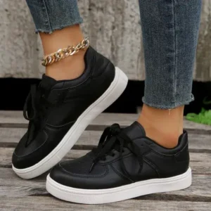 Juneris Women Fashion Casual PU Lace-Up Sneakers