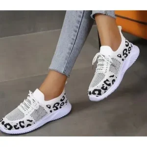 Juneris Women Fashion Plus Size Spotted Mesh Breathable Round Toe Sneakers