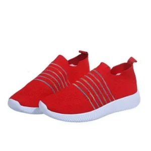 Juneris Fashion Casual Solid Color Striped Fly-Woven Mesh Breathable Flat Sneakers