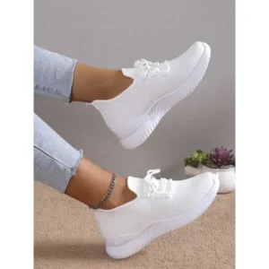 Juneris Summer Women Fashion Breathable Mesh Fly-Woven Solid Color Sneakers