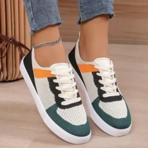 Juneris Women Fashion Casual Color Blocking Mesh Fly-Woven Breathable Sneakers