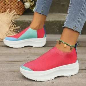 Juneris Women Fashion Casual Color Blocking Fly-Woven Thick-Soled Sneakers