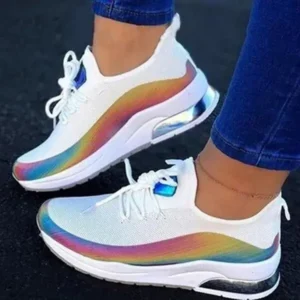 Juneris Women Fashion Casual Rainbow Color Blocking Sneakers