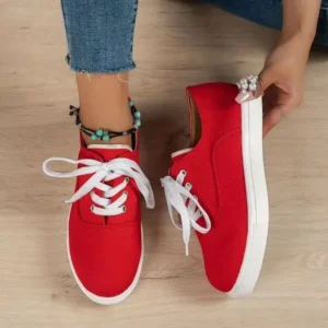 Juneris Women Fashion Casual Solid Color Lace-Up Canvas Shoes