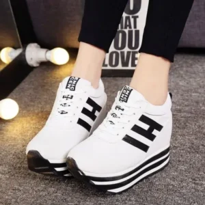 Juneris Women Fashion Casual Letter Printed Lace-Up Thick-Soled Sneakers