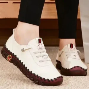 Juneris Women Fashion Retro Solid Color PU Breathable Hollow Stitching Sneakers