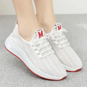 Juneris Women Fashion Mesh Solid Color Lace-Up Sneakers