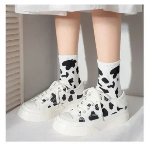 Juneris Women Fashion Platform Cute Cow Pattern Lace-Up Sneakers