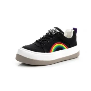 Juneris Women Fashion Casual Rainbow Color Block Platform Canvas Platform Shoes