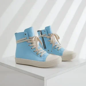 Juneris Women Fashion Blue Faux Leather High Top Shoes