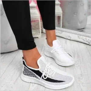 Juneris Women Fashion Casual Thick Sole Breathable Fly Woven Thick Sole Lace Up Sneakers