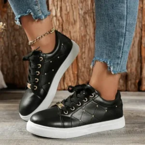 Juneris Women Fashion Shallow Toe Round Toe Casual Lace Up Sneakers