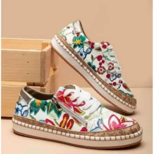 Juneris Women Fashion Color Matching Ethnic Style Printed Sneakers