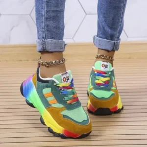 Juneris Women Fashion Platform Color Block Platform Sneakers