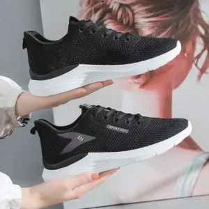 Juneris Women Fashion Flyknit Mesh Lace-Up Sneakers