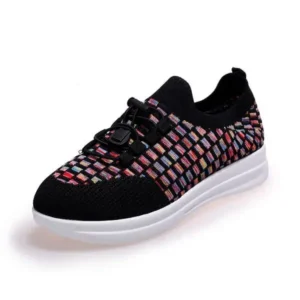 Juneris Women Fashion Low-Top Lace-Up Platform Color-Block Fly-Knit Sneakers